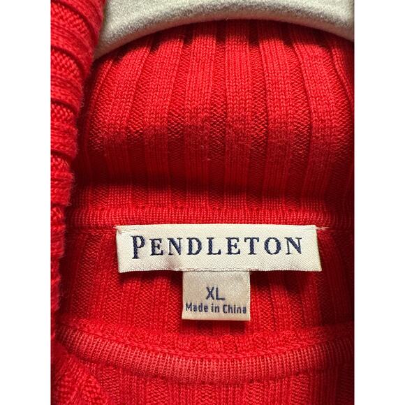 Pendleton Ribbed Knit Long Sleeve Turtle Neck Red Cotton Sweater Size XL - Picture 5 of 6